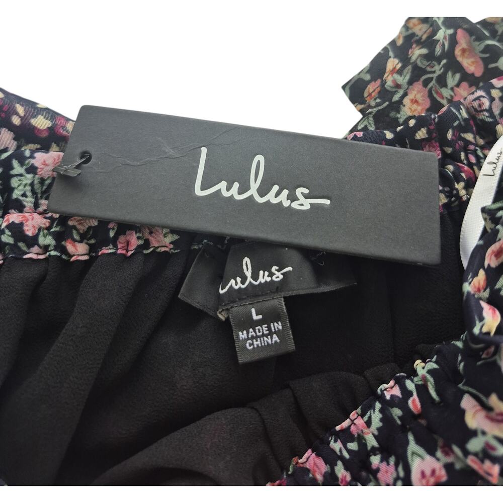 Lulus Maxi Dress Sz L Boho Ditsy Floral Patchwork Print Slit Off Shoulder NWT - Picture 5 of 7